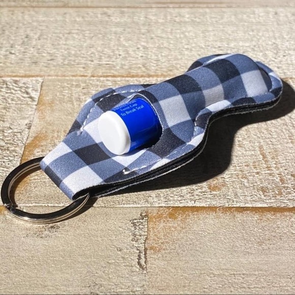 5 for $25 Lip Balm Holder Keychains Lipstick Keyring Gingham - Picture 5 of 5